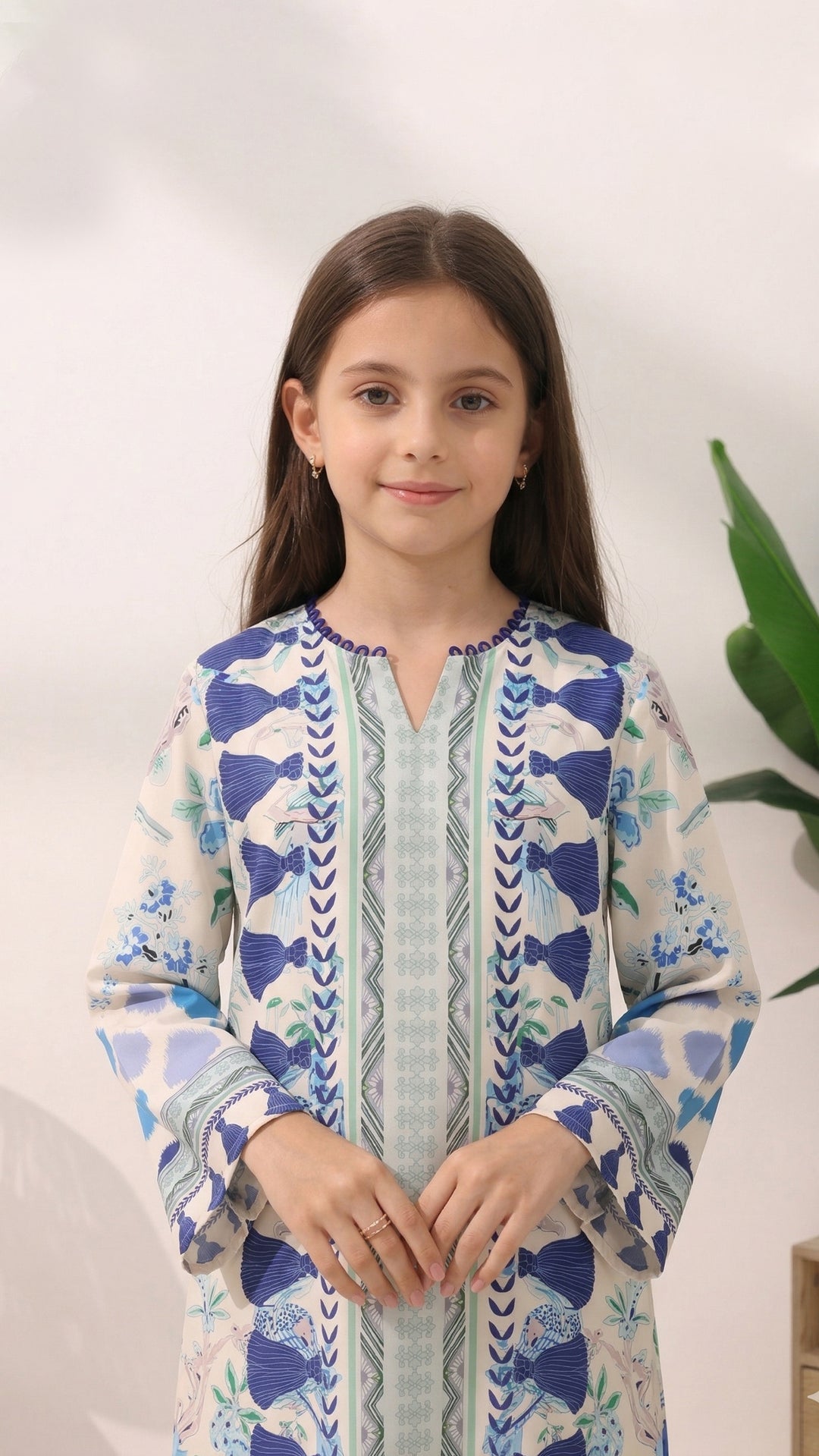 Blossom Charm White Kids Kaftan Dress