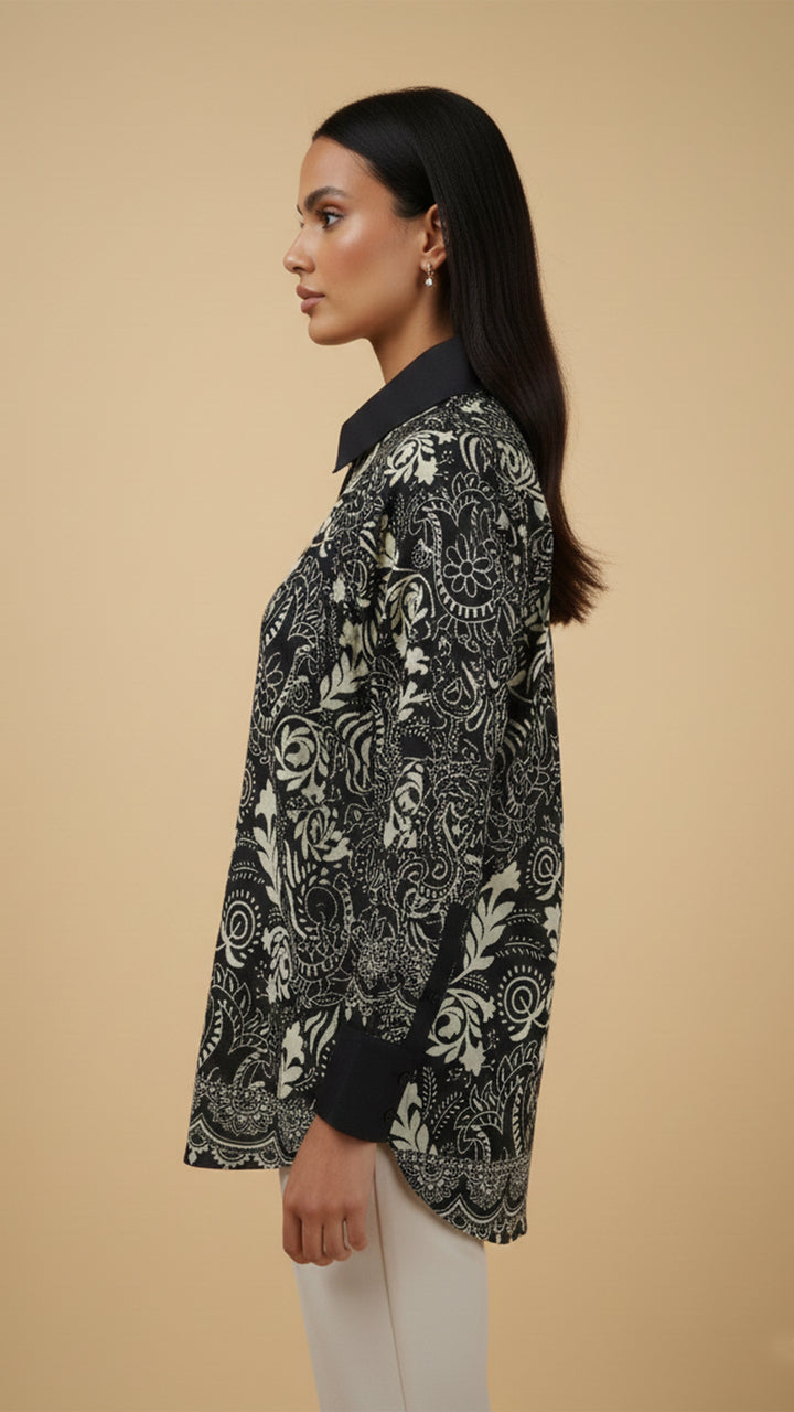 قميص نوار فلور بأزرار أمامية